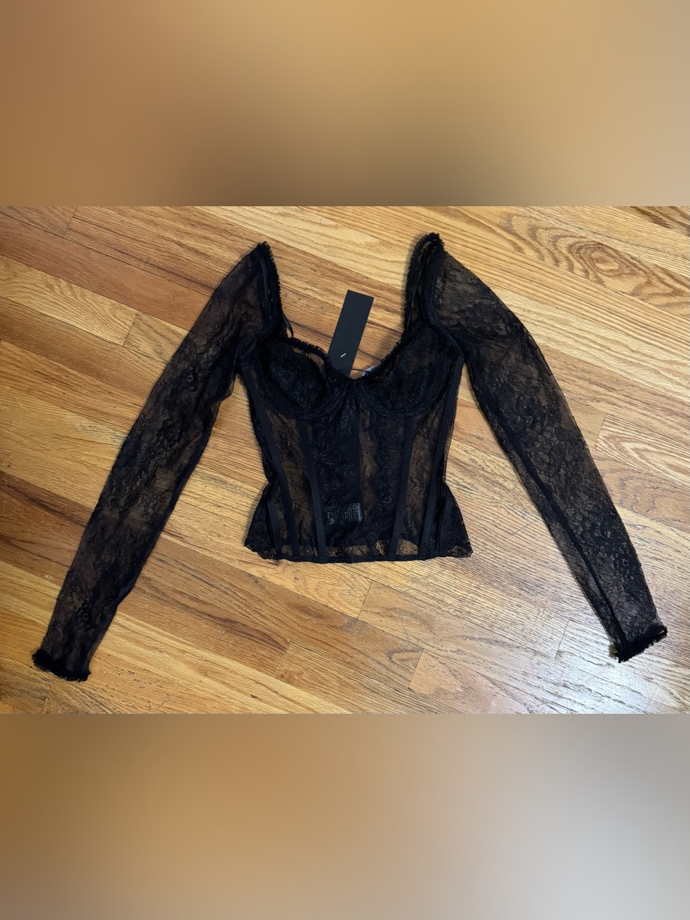 Lioness “Some Like It Hot” Long-Sleeve Lace Corset Top